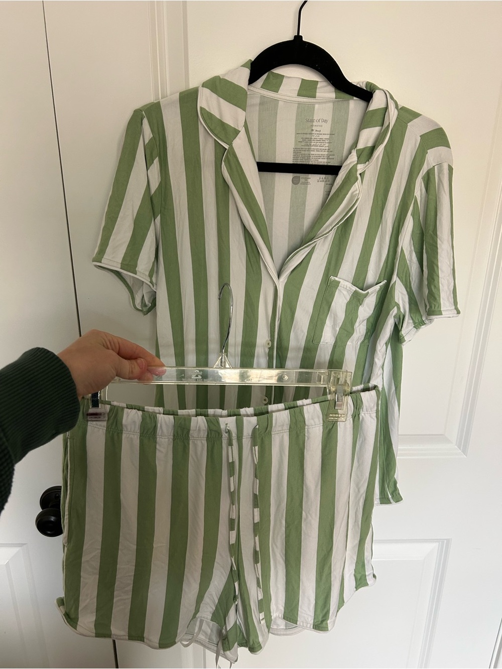 Green & White Striped Pajama Short Set